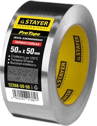 STAYER  ProTape 50 мм, 50 м, до 120 °С, самоклеящаяся алюминиевая лента, Professional (12268-50-50) 12268-50-50