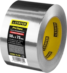STAYER  ProTape, 75 мм, 50 м, до 120 °С, самоклеящаяся алюминиевая лента, Professional (12268-75-50) 12268-75-50