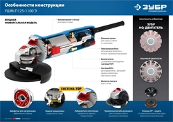 ЗУБР  1100 Вт, d125 мм, УШМ, регулировка оборотов, Профессионал (УШМ-П125-1100 Э) УШМ-П125-1100 Э