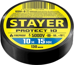STAYER  PROTECT-10, 15 мм х 10 м, 5 000 В, черная, изолента ПВХ, Professional (12292-D) 12291-D_z01
