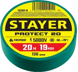 STAYER  PROTECT-20, 19 мм х 20 м, 5 000 В, зеленая, изолента ПВХ, Professional (12292-G) 12292-G