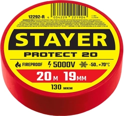 STAYER  PROTECT-20, 19 мм х 20 м, 5 000 В, красная, изолента ПВХ, Professional (12292-R) 12292-R