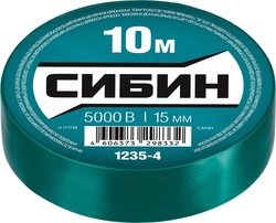 СИБИН  15 мм х 10 м, 5 000 В, зеленая, изолента ПВХ (1235-4) 1235-4