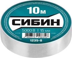 СИБИН  15 мм х 10 м, 5 000 В, белая, изолента ПВХ (1235-8) 1235-8