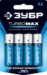 ЗУБР  TURBO-MAX, АА х 4, 1.5 В, алкалиновая батарейка  (59206-4C) 59206-4C_z01
