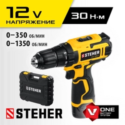 STEHER  12 В, 30 Н·м, 1 АКБ (2 А·ч), дрель-шуруповерт, кейс (CD-120-1) CD-120-1
