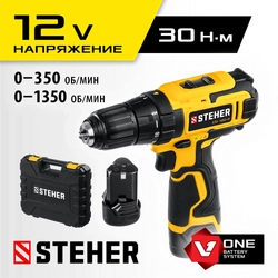 STEHER  12 В, 30 Н·м, 2 АКБ (2 А·ч), дрель-шуруповерт, кейс (CD-120-2) CD-120-2