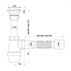 S0110 Сифон для умывальника 1½"х40 с гофротрубой 40х50 т 00000002092