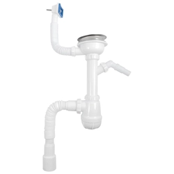 B0147 Сифон для мойки 3½"х40 с прямоугольным переливом, отводом для стир. маш. и гофротрубой 40х40-50 т тт000015816