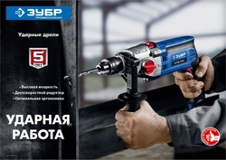 ЗУБР  850 Вт, 13 мм, 2 скорости, ударная дрель, мет. корпус, кейс, Профессионал (ДУ-П850 ЭРМ) ДУ-П850-2 ЭРМК